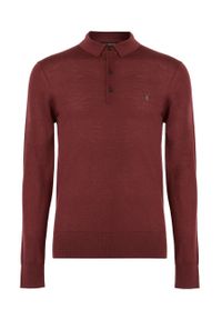 AllSaints Sweter wełniany męski kolor bordowy. Okazja: na co dzień. Kolor: czerwony. Materiał: wełna. Długość rękawa: długi rękaw. Długość: krótkie. Styl: casual