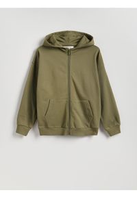 Reserved - Bawełniana bluza z kapturem - oliwkowy. Typ kołnierza: kaptur. Kolor: oliwkowy. Materiał: bawełna