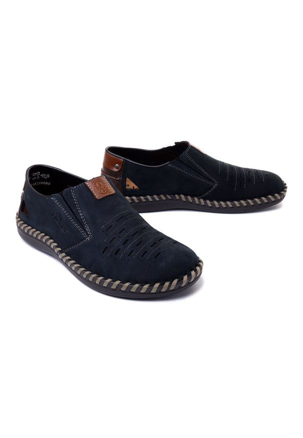 Rieker - RIEKER B2457-14 blue, półbuty męskie. Zapięcie: bez zapięcia. Kolor: brązowy. Materiał: guma. Szerokość cholewki: normalna