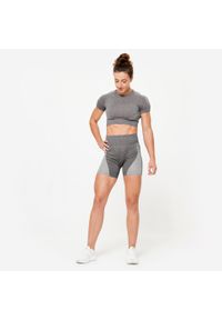 DOMYOS - Spodenki fitness cardio damskie Domyos seamless. Stan: podwyższony. Kolor: czarny. Materiał: materiał, skóra. Sport: fitness