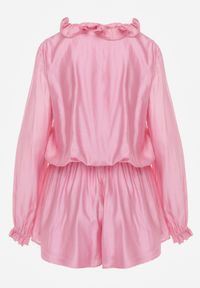 Renee - Różowy Krótki Kombinezon z Falbankami i Bufiastymi Rękawami Danathise. Kolor: różowy. Materiał: materiał, poliester. Długość: krótkie. Styl: elegancki #5