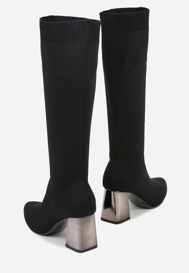 Renee - Czarne Eleganckie Kozaki VICES na Metalicznym Obcasie ze Skarpetkową Cholewką Nalaina. Okazja: na co dzień. Kolor: czarny. Materiał: skóra. Szerokość cholewki: normalna. Obcas: na obcasie. Styl: elegancki. Wysokość obcasa: średni