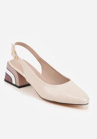 Born2be - Beżowe Czółenka VICES na Obcasie z Odkrytą Piętą i Geometrycznym Akcentem Terraspa. Okazja: na co dzień. Zapięcie: sprzączka. Kolor: beżowy. Wzór: geometria. Obcas: na obcasie. Styl: casual. Wysokość obcasa: średni #2