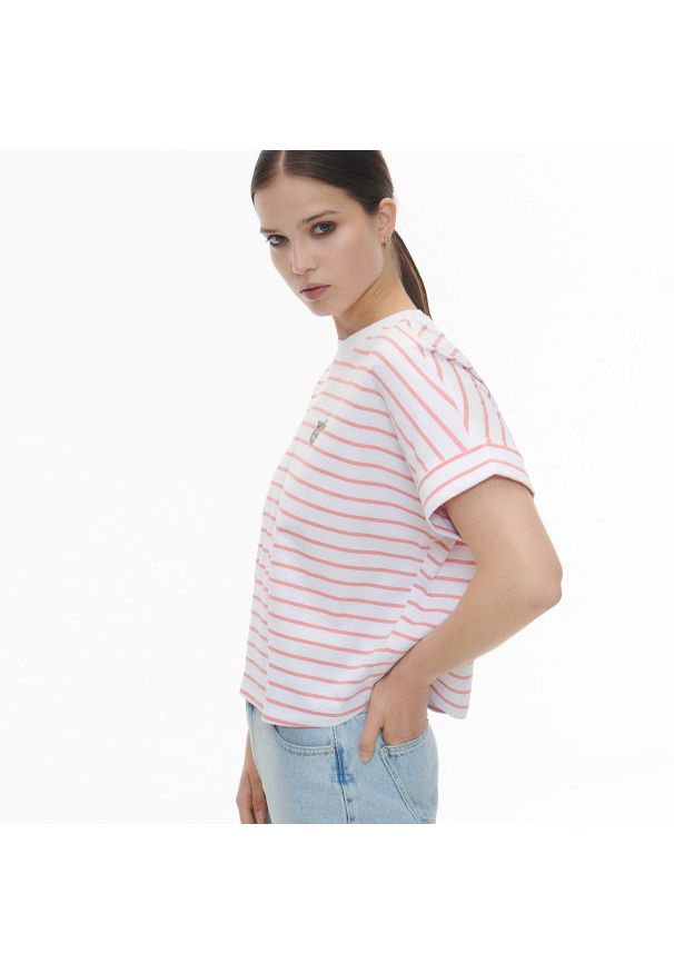 Reserved - T-shirt kimono w stylu marinistycznym - Różowy. Kolor: różowy