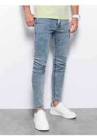 Ombre Clothing - Spodnie męskie jeansowe SKINNY FIT - jasnoniebieskie V2 P1062 - XXL. Kolor: niebieski. Materiał: jeans #5