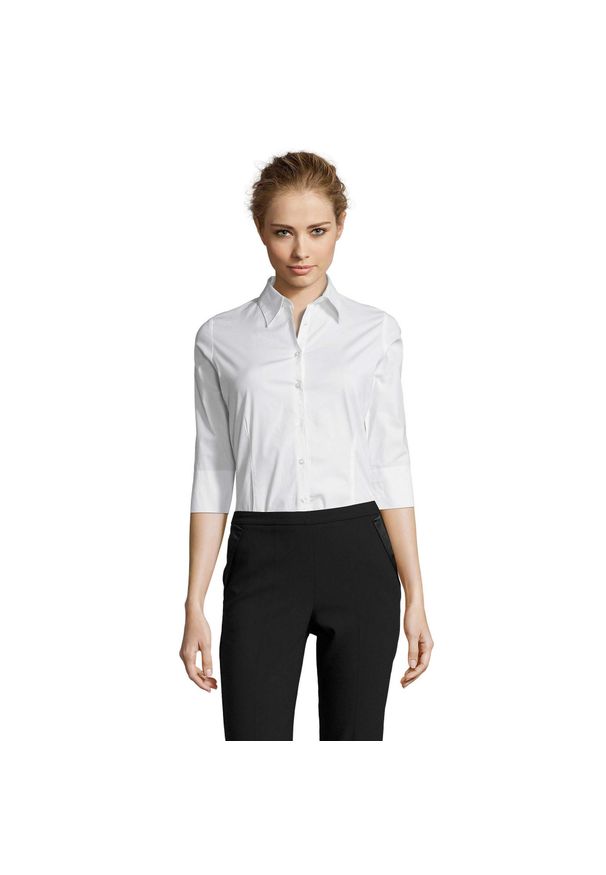 SOL'S - Bluzka Damska Z Elastycznym Rękawem 3/4. Okazja: na co dzień. Kolor: biały. Styl: casual