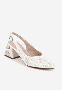 Renee - Białe Czółenka VICES z Ozdobnym Słupkiem Drobną Perforacją i Noskiem w Szpic Lynnsyss. Kolor: biały. Materiał: satyna. Obcas: na słupku. Styl: elegancki #3