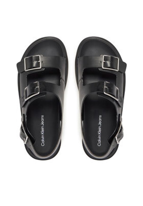 Calvin Klein Jeans Sandały Flat Molded Sandal Buckle YW0YW01785 Czarny. Kolor: czarny. Materiał: skóra