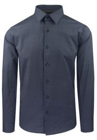 Koszula Wizytowa z Prostym Krojem - Victorio - Granatowa w Drobny Wzór. Okazja: na co dzień. Kolor: niebieski. Materiał: elastan, bawełna. Długość rękawa: długi rękaw. Długość: długie. Styl: wizytowy #6