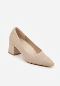 Born2be - Ciemnobeżowe Czółenka VICES ze Sportowej Tkaniny na Słupku Waesbella. Nosek buta: otwarty. Kolor: beżowy. Materiał: tkanina. Obcas: na słupku. Styl: sportowy. Wysokość obcasa: średni #3