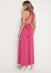 Born2be - Ciemnoróżowa Koktajlowa Sukienka Multiway z Wiskozą i Wiązaniem na Szyi Lilazza. Okazja: na imprezę. Typ kołnierza: dekolt w kształcie V. Kolor: różowy. Materiał: wiskoza. Typ sukienki: rozkloszowane. Styl: wizytowy #3