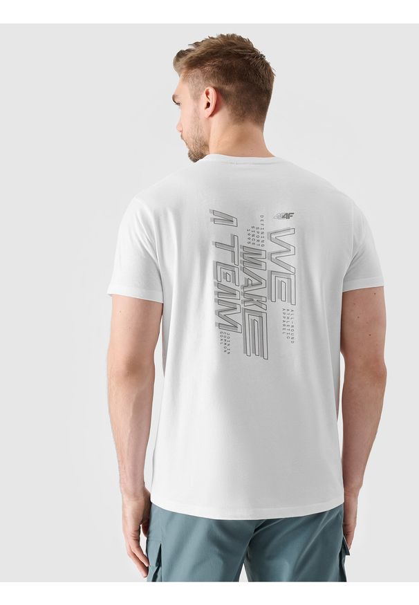 4f - 4F T-shirt regular z nadrukiem męski - biały L. Okazja: na co dzień. Kolor: biały. Materiał: bawełna, jersey, dzianina. Długość rękawa: krótki rękaw. Długość: krótkie. Wzór: nadruk. Styl: sportowy, casual, klasyczny