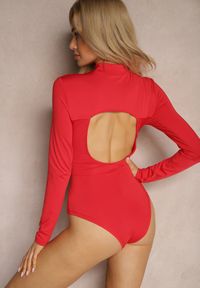 Renee - Czerwone Body z Golfem z Prążkowanej Dzianiny Naorinia. Typ kołnierza: golf. Kolor: czerwony. Materiał: dzianina, prążkowany #3