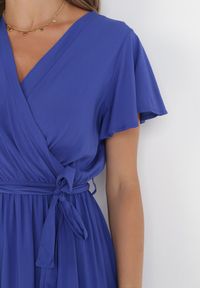 Born2be - Granatowa Sukienka z Wiskozy i Wiązanym Paskiem Gariela. Kolor: niebieski. Materiał: wiskoza. Typ sukienki: kopertowe #3