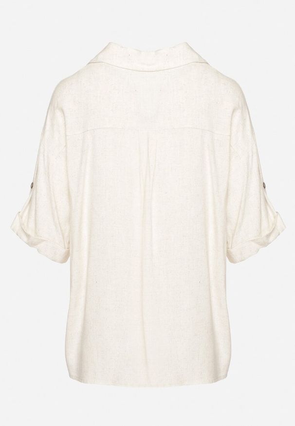 Born2be - Biało-Czarna Koszula Overisze z Wiskozy i Lnu z Wzorem Etno Jaslena. Okazja: na co dzień. Typ kołnierza: kołnierzyk klasyczny, dekolt w serek. Kolor: biały. Materiał: wiskoza, len. Długość rękawa: krótki rękaw. Długość: krótkie. Sezon: wiosna, lato. Styl: etno