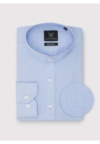 Pako Lorente - PAKO LORENTE - Niebieska koszula męska z lnu i bawełny. Typ kołnierza: kołnierzyk stójkowy. Kolor: czarny, niebieski, biały. Materiał: len, bawełna. Długość rękawa: długi rękaw. Długość: długie. Wzór: gładki. Sezon: wiosna #7