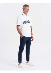 Ombre Clothing - Spodnie męskie JOGGERY z kieszenią cargo - granatowe V3 - Rozmiar: L. Kolor: niebieski. Materiał: bawełna, elastan, poliester, materiał