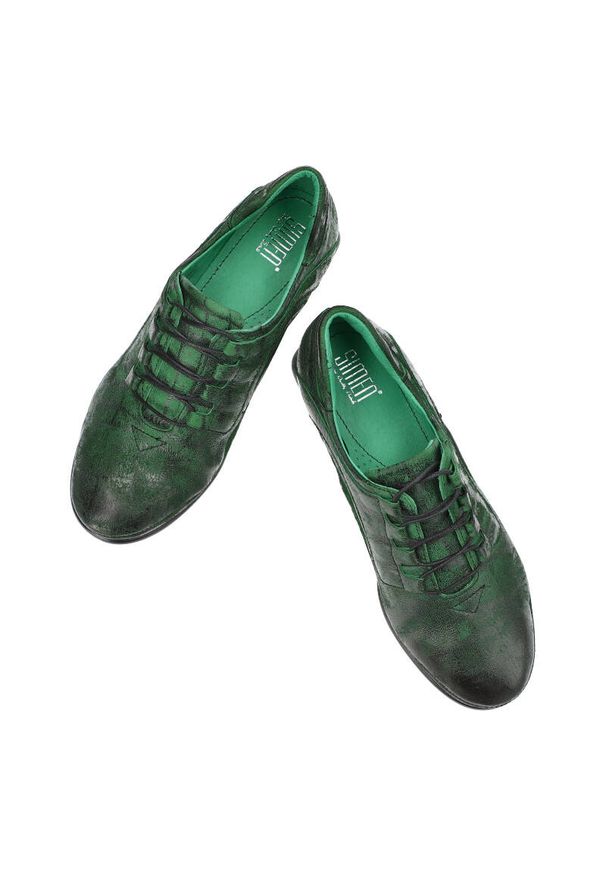 Zielone Półbuty Simen Eleganckie Obuwie Damskie. Okazja: na co dzień. Zapięcie: sznurówki. Kolor: zielony. Materiał: skóra. Styl: elegancki