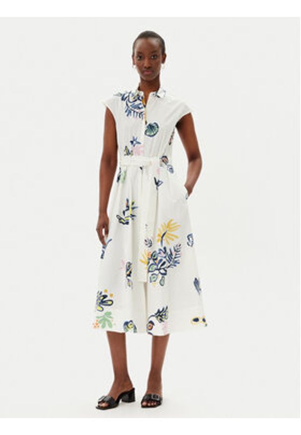 Marella Sukienka koszulowa Pier 2513221372200 Biały Regular Fit. Kolor: biały. Materiał: bawełna. Typ sukienki: koszulowe