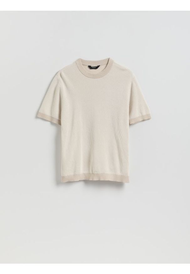 Reserved - Sweter z krótkim rękawem - beżowy. Kolor: beżowy. Materiał: bawełna