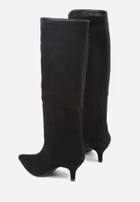 Renee - Czarne Kozaki na Kaczuszce z Elegancką Cholewką do Kolana Tesema. Okazja: na co dzień. Kolor: czarny. Materiał: jeans, futro. Szerokość cholewki: normalna. Obcas: na szpilce. Styl: elegancki #4