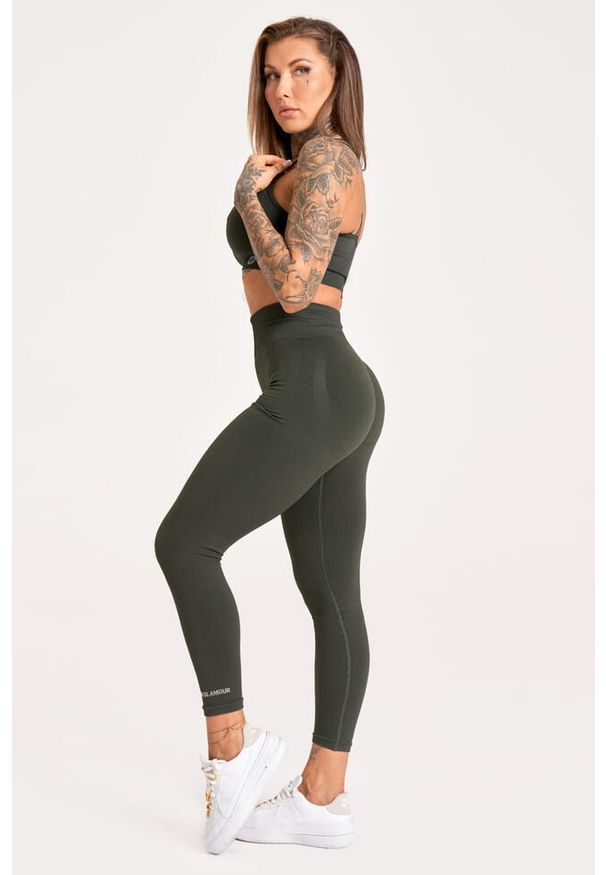 GYM GLAMOUR - Legginsy fitness damskie Gym Glamour push up 2.0. Kolor: zielony, wielokolorowy, brązowy. Sport: fitness