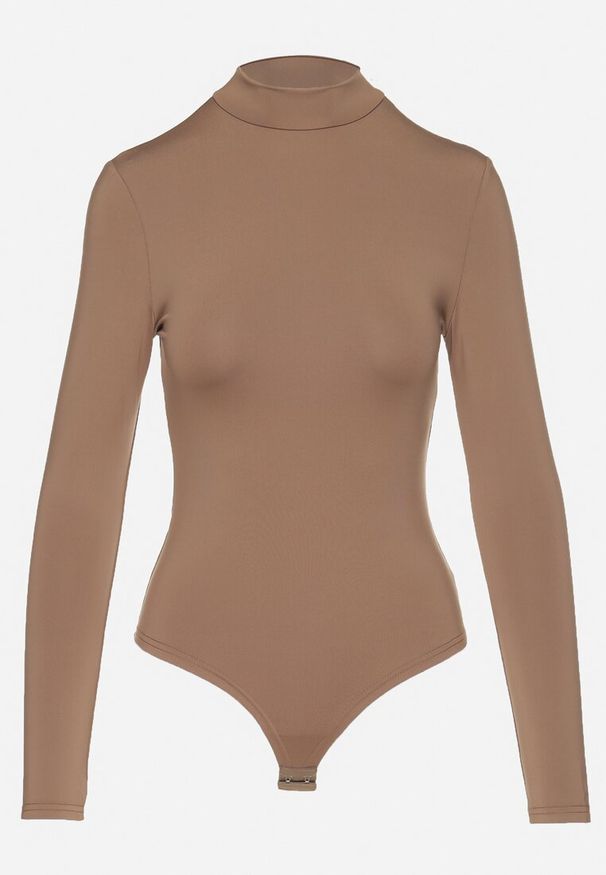 Born2be - Beżowe Prążkowane Body z Półgolfem i Dodatkiem Wiskozy Naonaya. Kolor: beżowy. Materiał: prążkowany, wiskoza
