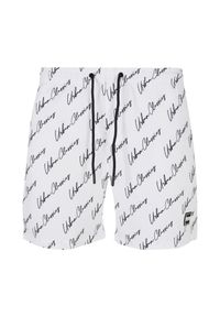 Urban Classics - Męskie Spodenki Kąpielowe Z Logo Script. Kolor: biały. Styl: sportowy #1
