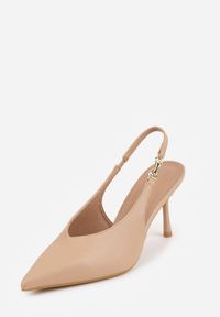 Renee - Ciemnobeżowe Szpilki Slingback VICES z Cholewką z Wycięciem V Natonale. Zapięcie: bez zapięcia. Kolor: beżowy. Materiał: koronka. Szerokość cholewki: normalna. Obcas: na szpilce #9