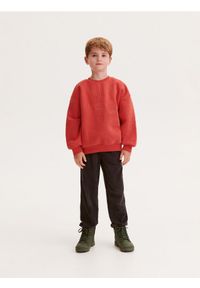Reserved - Bluza oversize z haftem - czerwony. Kolor: czerwony. Materiał: dzianina, bawełna. Wzór: haft