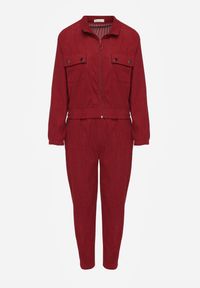 Renee - Bordowy Komplet Dresowy w Prążki Bluza Kurtka Rozpinana z Kołnierzykiem i Spodnie Lisulla. Kolor: czerwony. Materiał: dresówka. Wzór: prążki. Sport: turystyka piesza #6