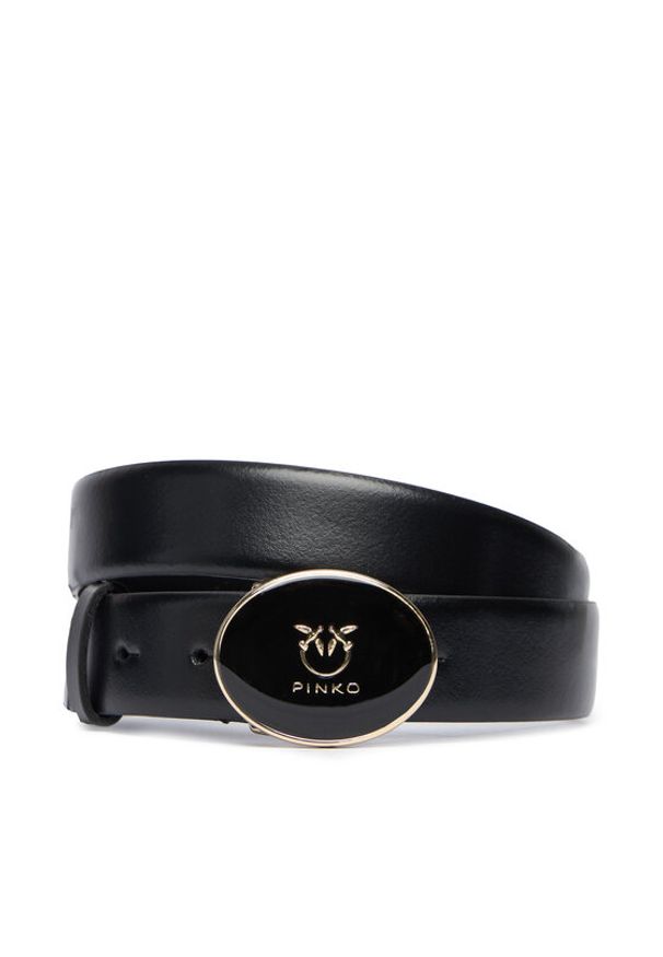 Pinko - PINKO Pasek Damski Round Enamel H2,8 Belt 20252 PLT01 105478.A2QL Czarny. Kolor: czarny. Materiał: skóra