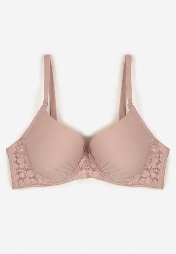 Born2be - Różowy Gładki Biustonosz Zdobiony Koronką i Marszczeniem Idameria. Kolor: różowy. Materiał: koronka. Rodzaj stanika: różne sposoby noszenia, odpinane ramiączka. Wzór: gładki, aplikacja, koronka