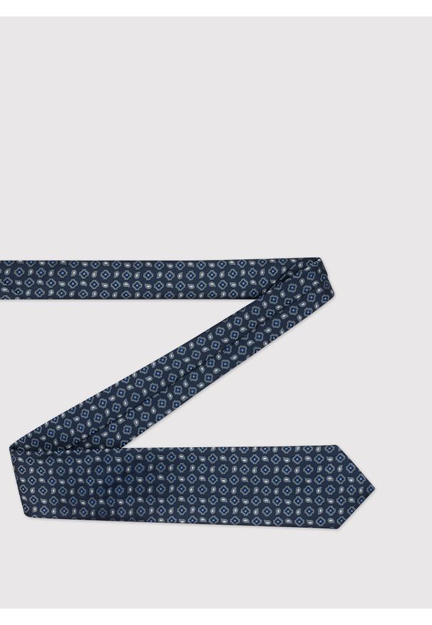 Pako Lorente - PAKO LORENTE – Granatowy krawat męski paisley w mikrowzór. Kolor: niebieski. Materiał: poliester. Wzór: paisley