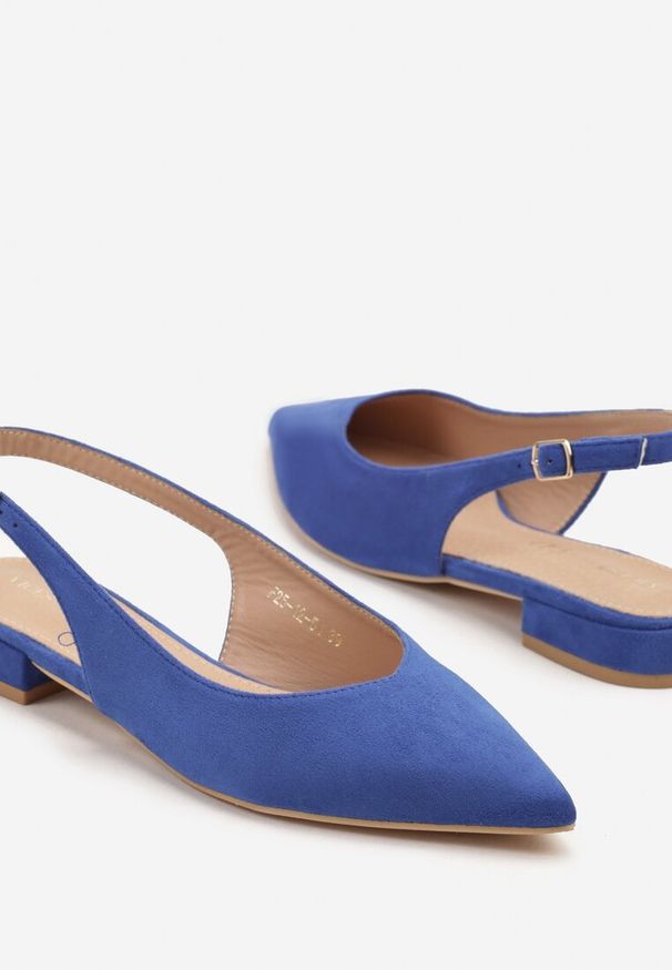 Renee - Niebieskie Sandały Slingback Vices z Wkładką ze Skóry Naturalnej Annisae. Okazja: na spotkanie biznesowe. Zapięcie: sprzączka. Kolor: niebieski. Materiał: skóra. Obcas: na obcasie. Styl: biznesowy, klasyczny, elegancki. Wysokość obcasa: niski