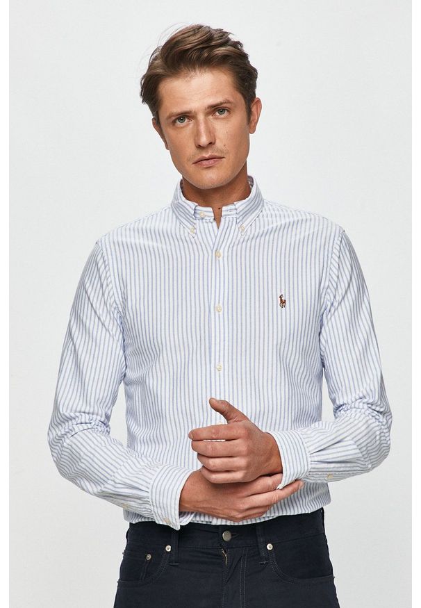 Polo Ralph Lauren - Koszula bawełniana. Typ kołnierza: polo. Kolor: niebieski. Materiał: bawełna