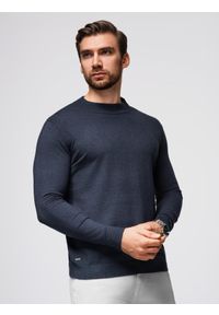 Ombre Clothing - Dzianinowy męski półgolf z wiskozą – granatowy melanż V4 - Rozmiar: L. Kolor: niebieski. Materiał: wiskoza, dzianina. Wzór: melanż. Styl: klasyczny