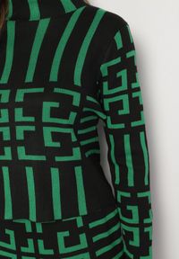Born2be - Czarno-Zielony 2-częściowy Komplet ze Swetrem i Spódnicą Enomessa. Kolor: zielony. Materiał: tkanina, dzianina #5