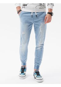 Ombre Clothing - Spodnie męskie jeansowe P1081 - błękitne - XXL. Kolor: niebieski. Materiał: jeans. Styl: sportowy