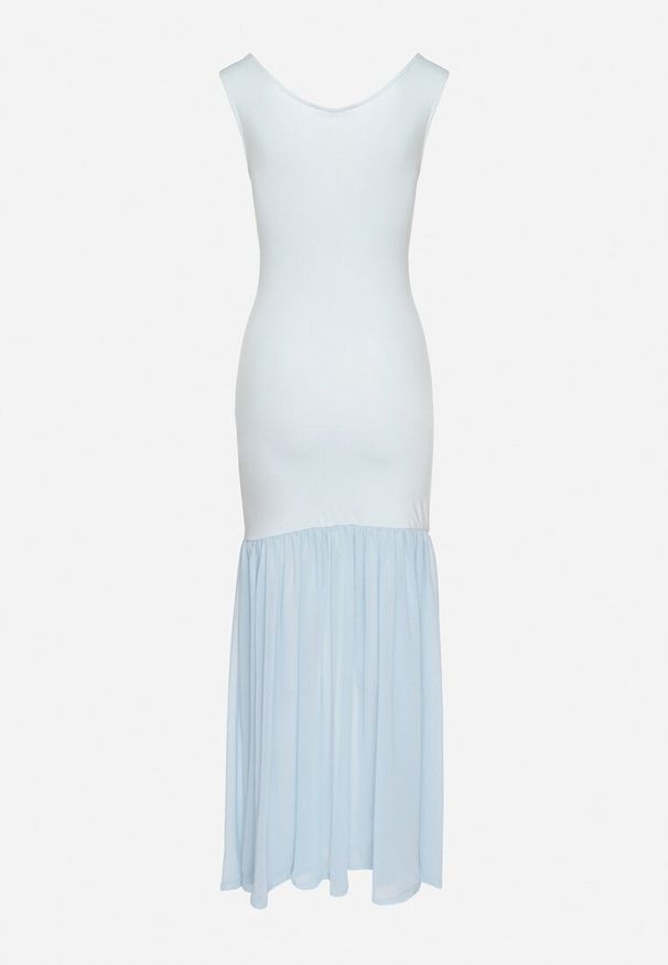 Born2be - Niebieska Koktajlowa Sukienka z Wiskozą Ozdobiona Marszczeniem Galapina. Okazja: na imprezę. Kolor: niebieski. Materiał: wiskoza. Wzór: aplikacja. Styl: wizytowy