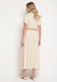 Born2be - Beżowa Wiskozowa Sukienka o Koszulowym Fasonie z Wąskim Paskiem Fillamea. Kolor: beżowy. Materiał: wiskoza. Wzór: aplikacja. Typ sukienki: koszulowe. Styl: elegancki #6