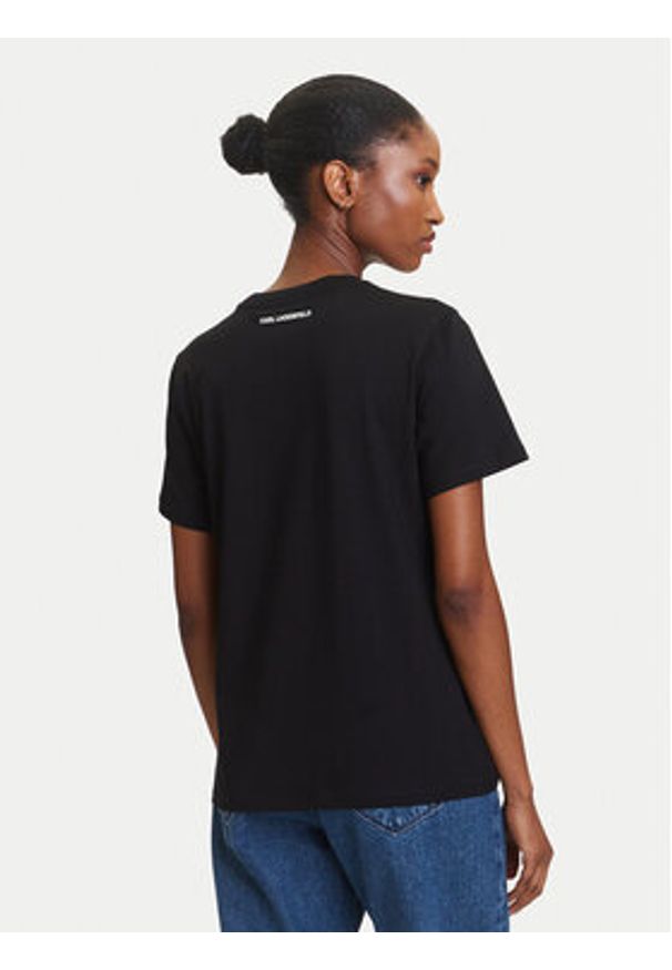 Karl Lagerfeld - KARL LAGERFELD T-Shirt A3W17018 Czarny Regular Fit. Typ kołnierza: dekolt w karo. Kolor: czarny. Materiał: bawełna