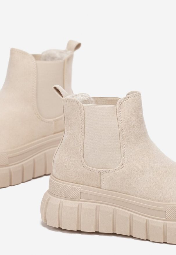 Born2be - Beżowe Botki Sztyblety na Platformie Velare. Okazja: na co dzień. Kolor: beżowy. Materiał: jeans. Szerokość cholewki: normalna. Obcas: na platformie. Styl: wizytowy, casual