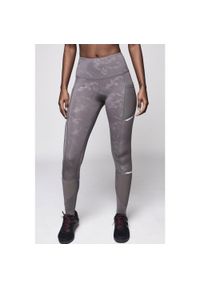 Legginsy fitness damskie z wysokim stanem, siateczką i odblaskami STRONG ID. Stan: podwyższony. Kolor: szary. Materiał: poliester. Wzór: nadruk, moro. Sport: fitness #1