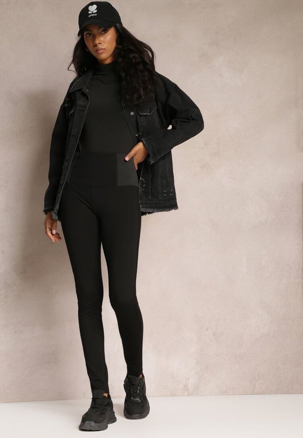 Renee - Czarne Legginsy High Waist z Szeroką Gumką w Talii Renume. Okazja: na co dzień. Stan: podwyższony. Kolor: czarny. Długość: do kostek. Styl: elegancki, casual