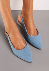 Born2be - Niebieskie Płaskie Sandały bez Pięty Zapinane na Sprzączkę ze Szpiczastym Noskiem Ename. Nosek buta: szpiczasty. Zapięcie: sprzączka. Kolor: niebieski. Styl: klasyczny