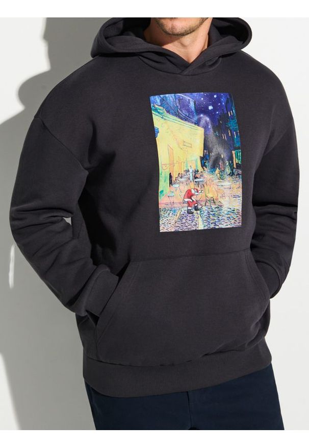 Sinsay - Bluza hoodie z nadrukiem świątecznym - szary. Kolor: szary. Wzór: nadruk