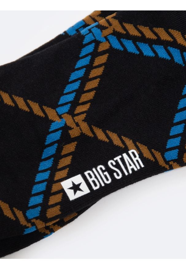 Big-Star - Skarpety męskie długie w kratę czarne Chester 906. Kolor: czarny. Materiał: materiał, tkanina