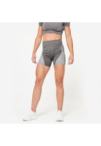 DOMYOS - Spodenki fitness cardio damskie Domyos seamless. Stan: podwyższony. Kolor: czarny. Materiał: materiał, skóra. Sport: fitness