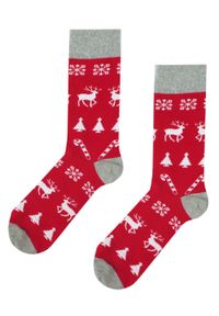 His Story - Tematyczne Skarpetki Bawełniane - Choinka, Renifer, Święta. Kolor: czerwony. Materiał: elastan, bawełna, poliamid #4